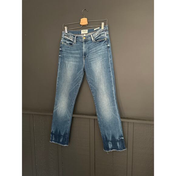 FRAME Le High Straight Raw Hem Jeans in Merriview Blue Size 29 - Picture 9 of 9